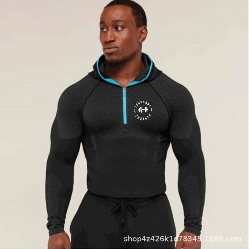 Mens Hooded Half-Zip Performance Basketball Training Top Quick-Dry Stretch Fit Athletic Shirt