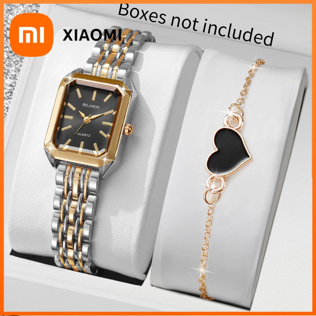 Xiaomi 2PCS Elegant Rectangle Women Watches Heart Bracelet Set Fashion Ladies Quartz Wrist Watch Reloj Mujer Girls (Without Box)