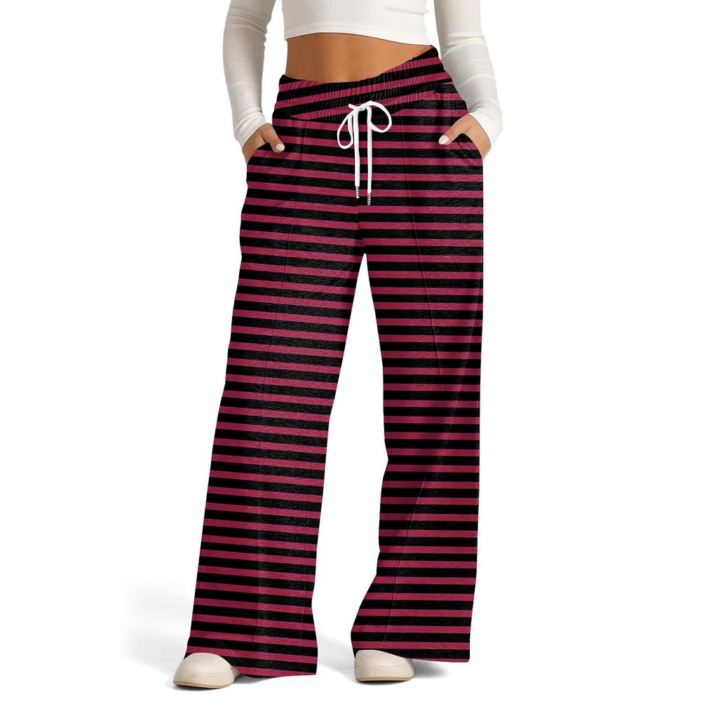 Women's Wide Leg Casual Pants High Waist Striped Sports Pants