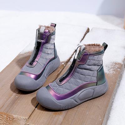 Женские высокие кроссовки, зимние, плюшевые, на молнии, повседневные, нескользящие, на плоской подошве, ботильоны для девочек