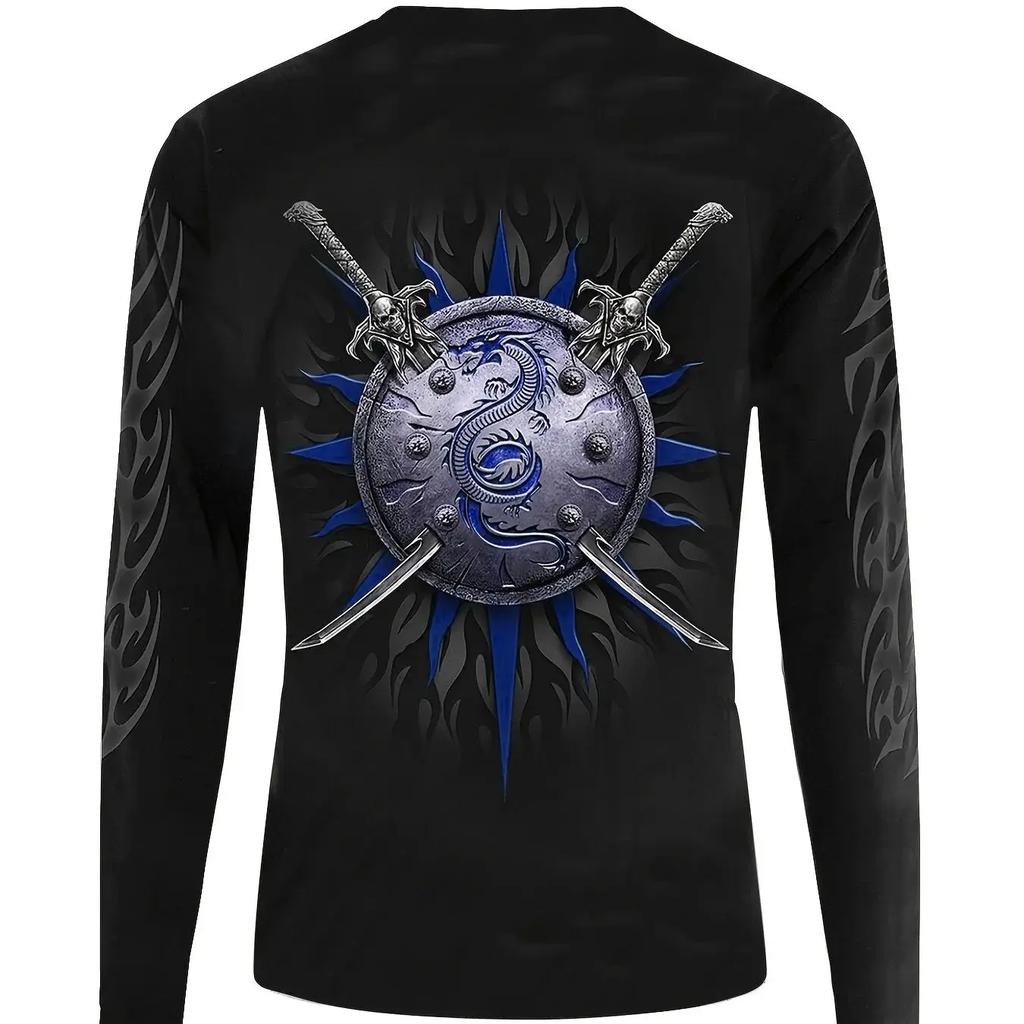 Мужская футболка с круглым вырезом и длинными рукавами Red Dragon & Sword, весна-осень