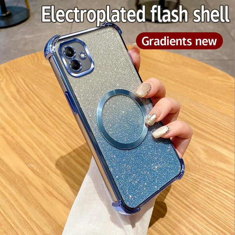 Plating Shockproof Clear Magnetic Ring Phone Case For Samsung Galaxy A05S A04S A03S A02S A52S M02 M12 M22 M32 4G Glitter Cover