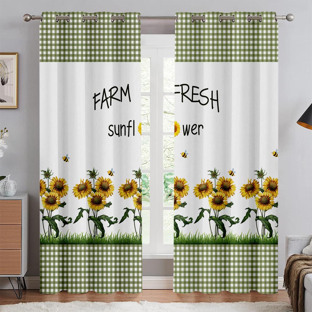 Красочные цветочные шторы, 3D-печать Sunflower Sunshine, детская комната, гостиная, украшение для кабинета, карман для штанги, 2 шт.