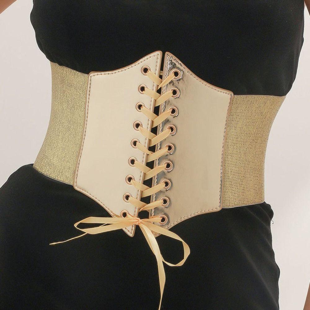 Dress Girdle Gold Cummerbunds PU Leather Wide Waist Belt Luxury Female Waistband Corset