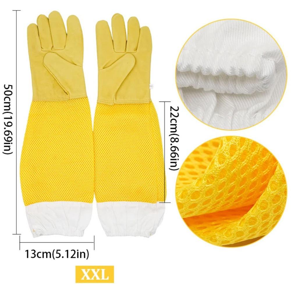 Leather Beekeeping Gloves Goatskin Breathable Mesh Beekeeper Gloves Durable Reusable Ventilated Gloves Professional Use