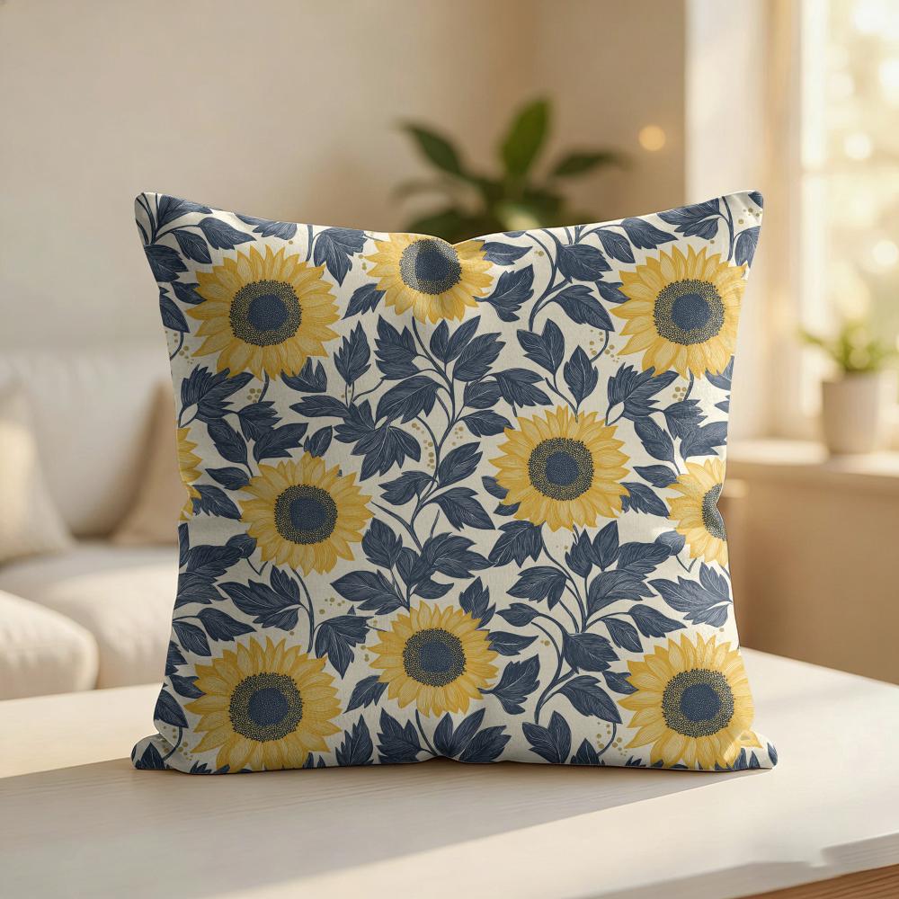 Sunflower Pattern Cushion Cover Silky Short Plush Invisible Zipper Dustproof Sofa Pillow Case For Home Decor