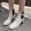 Модные однотонные ботинки осень-зима для женщин с квадратным каблуком 2024 года, высококачественные модные женские ботильоны с квадратной головкой для отдыха на открытом воздухе