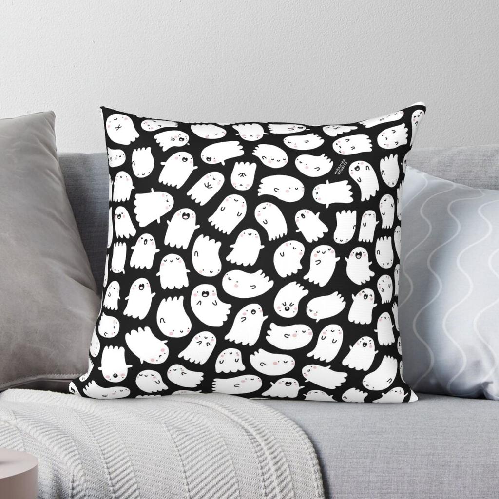 Spooky Kawaii Ghosts Square Pillowcase Polyester Linen Velvet Creative Zip Decor Pillow Case Bed Cushion Cover 18"