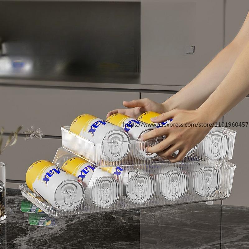 Double-Layer Drawer-Type Fridge Drink Organizer Auto-Restock Storage Rack Efficient Refrigerator Beverage Storage Tool