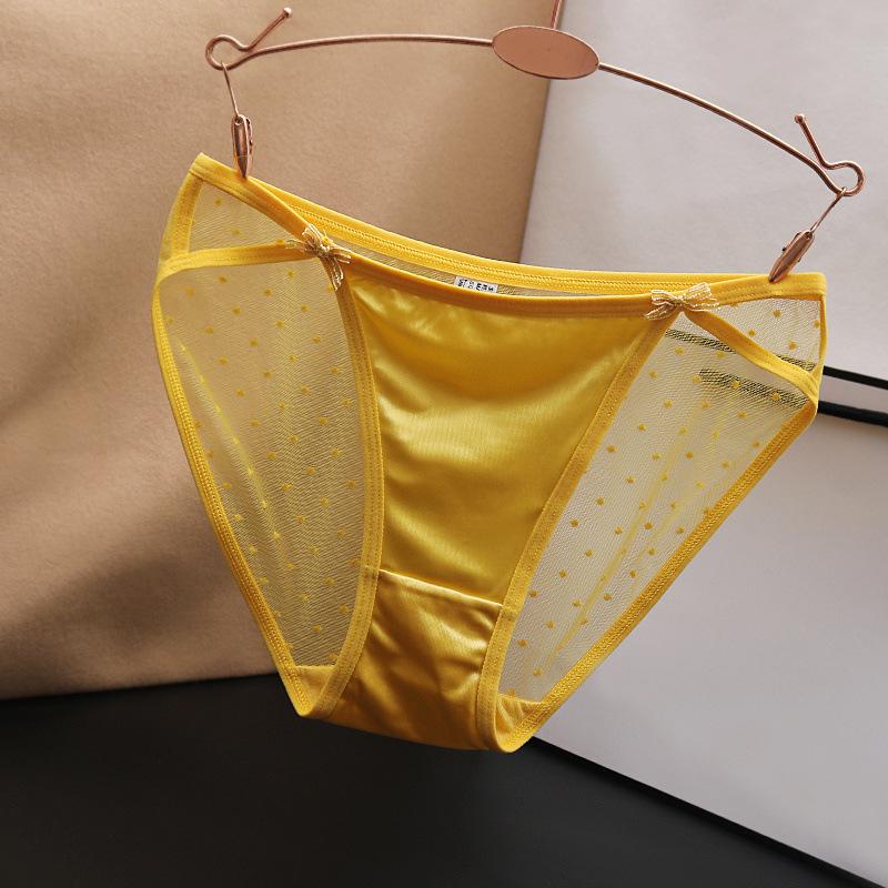Большие сексуальные бесшовные сетчатые трусики с низкой талией для женщин - шелковистый атлас с хлопковой промежностью