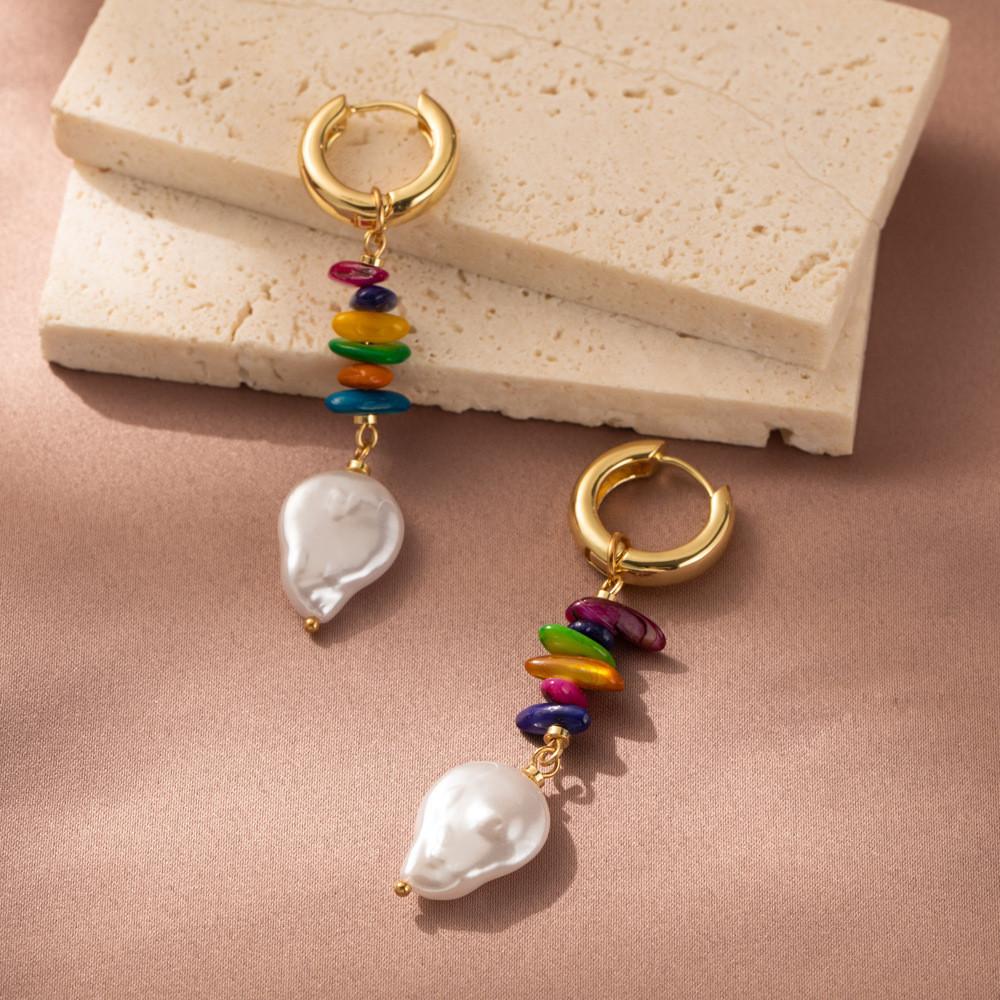 Fashionable Geometric Earrings With Colorful Stones And Imitation Pearls For Women