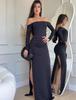Осень 2025 Европейское и американское женское платье-бодикон с открытыми плечами, сексуальное, с драпировкой и боковым разрезом