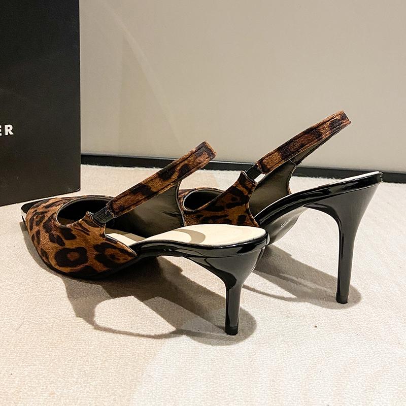 Сандалии Летние женские босоножки на высоком каблуке с леопардовым принтом Модные туфли с острым носком Singbacks Элегантные женские туфли-лодочки для танцев и вечеринок Сандалии