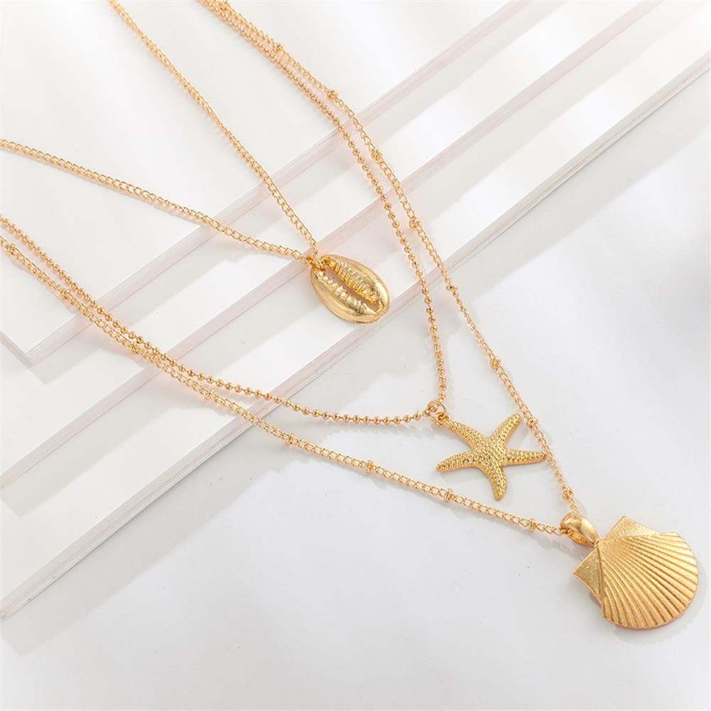 Золотисто-серебряная цепочка-чокер, богемные пляжные украшения, многослойное ожерелье из ракушек, кулон из ракушек каури