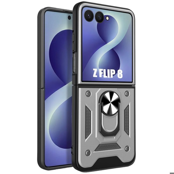 Coque pour Samsung Galaxy Z Flip 8, Antichoc Anti-Rayures Rigide avec Support - Argenté