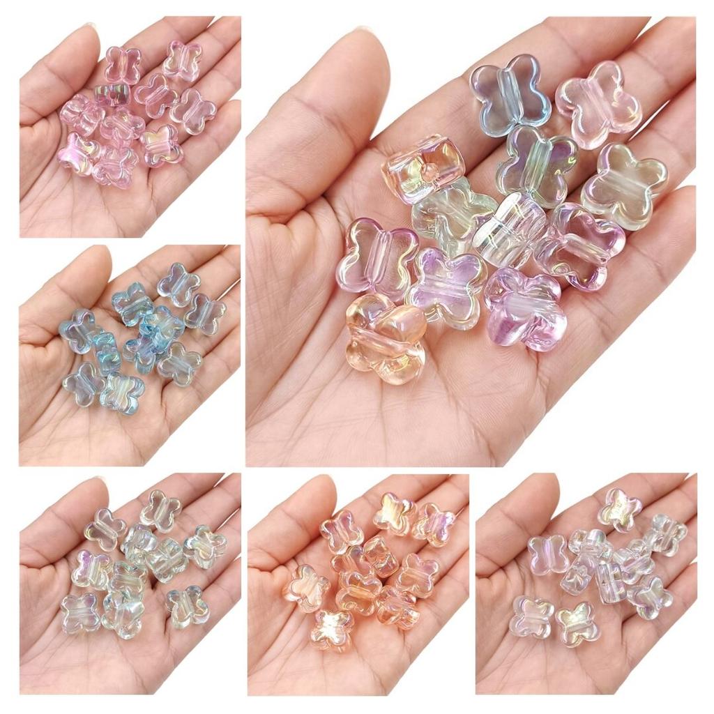 High Quality 10pcs Bracelet Necklace Creative Beaded Material Magic Color Highlighting Transparent UV Plated Four-petal Flower Loose Beads