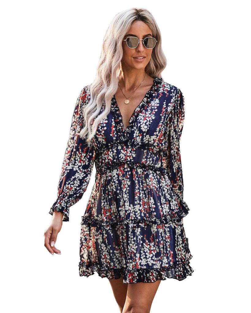 Azura Exchange Платье с открытой спиной и цветочным принтом и оборками