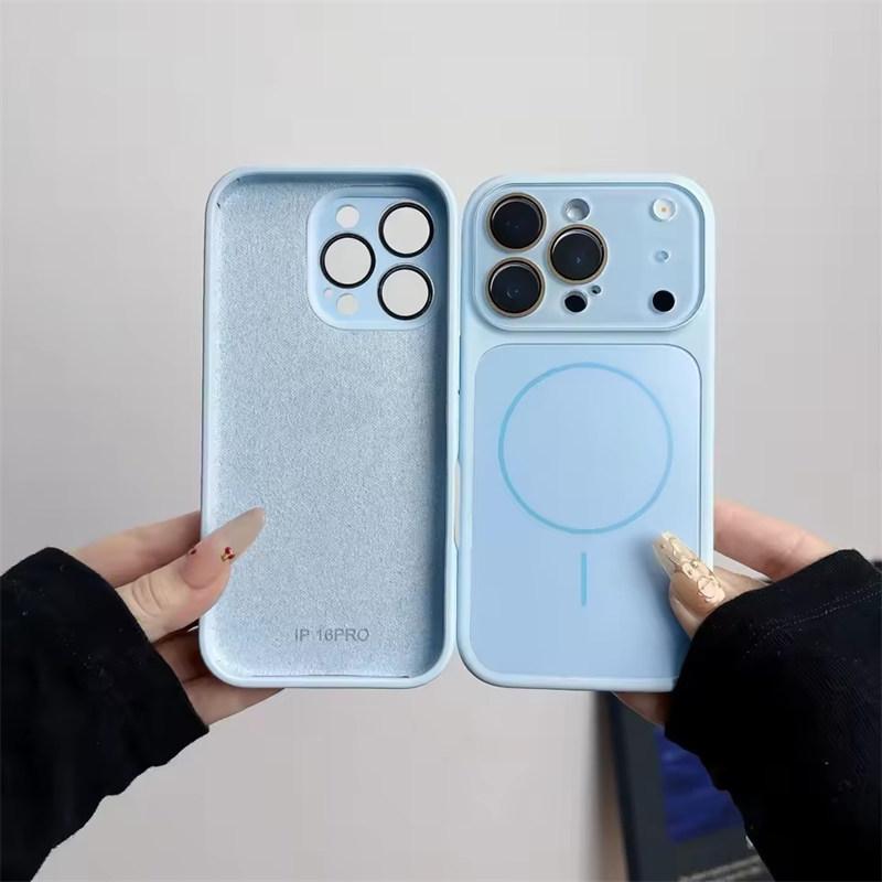 Большое окно Жидкий силикон Для Magsafe Магнитный чехол Для iPhone 17 16 15 14 13 Pro Max Защита камеры Ударопрочный Мягкий чехол