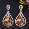 WWJ Women Golden Color Cubic Zirconia Multi Colorful Long Dangle Earrings