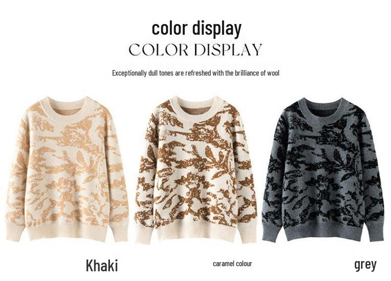 2025 Luxury Cashmere Ink Painting Women's Wool Pullover: Round Neck, Long Sleeve, Loose Fit for Autumn/Winter