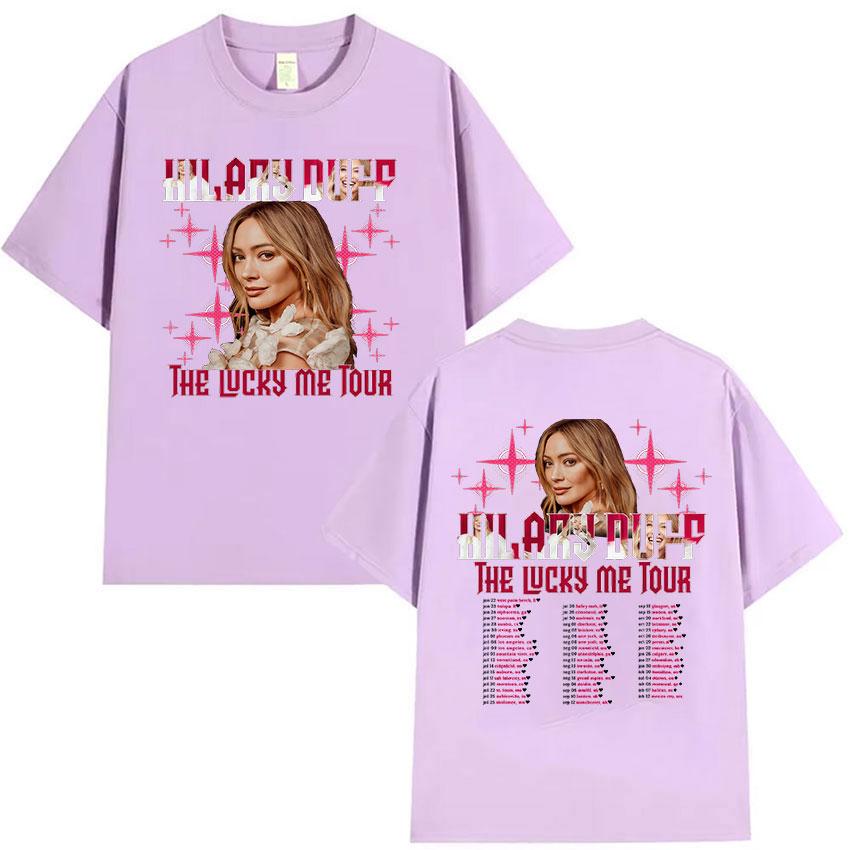 Хилари Дафф The Lucky Me Tour 2026 Печатная Футболка Унисекс Женская Мода Эстетичная Одежда Футболки Винтажная Свободная Хлопковая Футболка