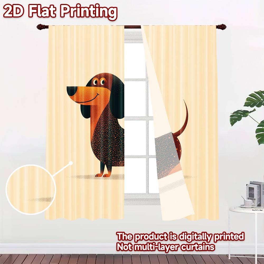 2D flat printing 2pcs Scene Curtain Dachshund dog cute pet Digital Printed Polyester Drapes Family Party Perfect for All Season