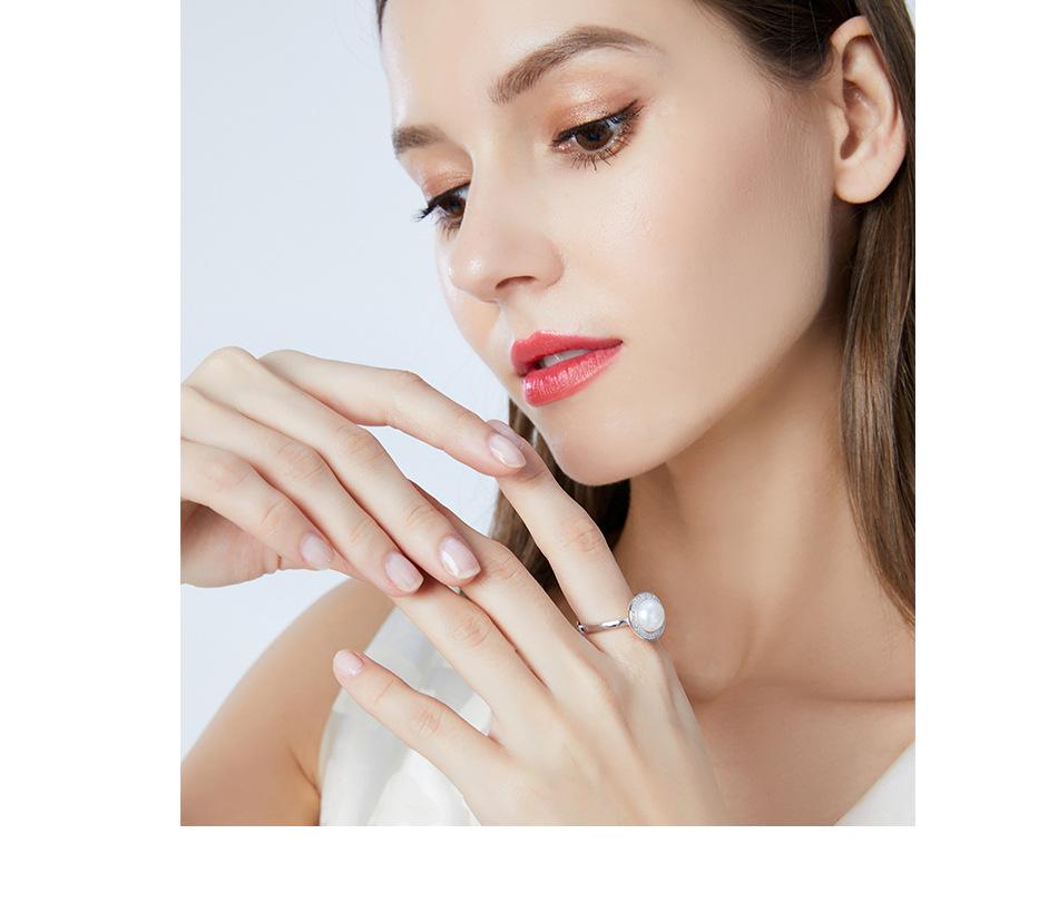 PAG&MAG Sterling Silver Pearl Ring with Micro-paved Zircon and 9-9.5mm Freshwater Pearl