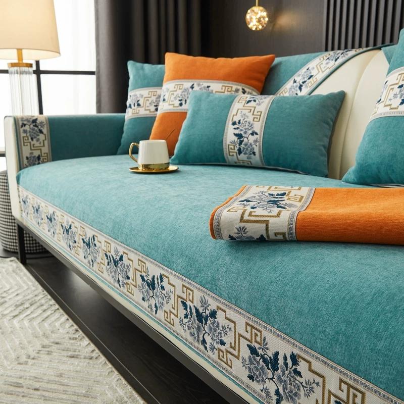 Толстые чехлы для диванов в китайском стиле, однотонные синельные противоскользящие подушки для дивана, диваны для гостиной, универсальное кресло, чехол, коврик для полотенец