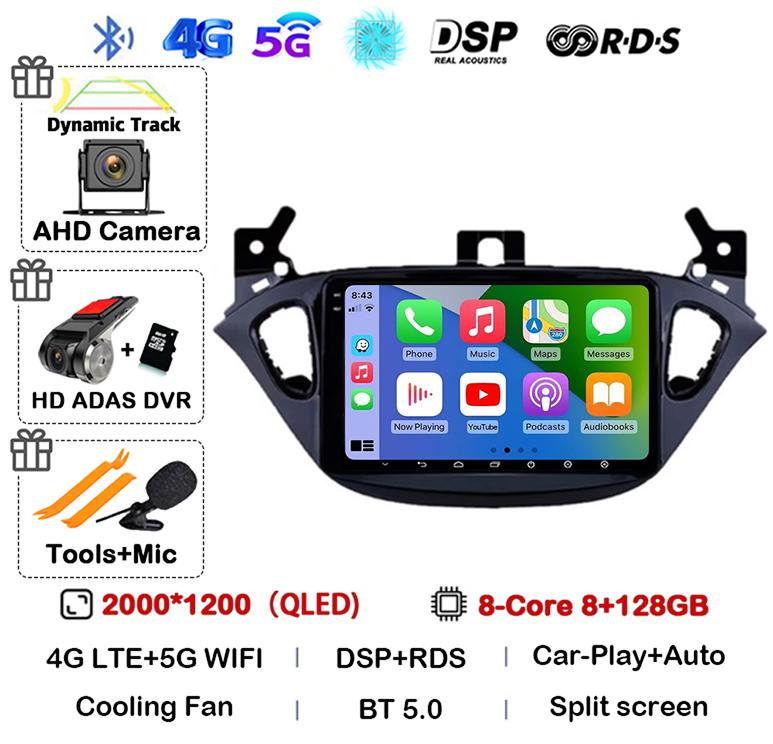 Android 14 Carplay Auto WIFI+4G для Opel Corsa E 2015-2019 для Opel Adam 2013-2016 автомобильное радио GPS мультимедиа видеоплеер стерео