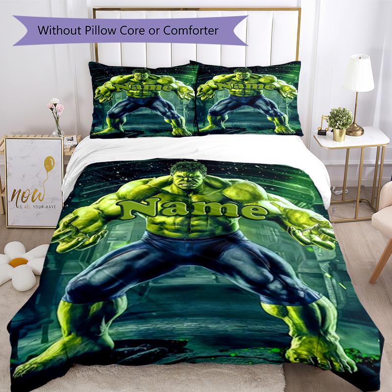 3pcs Custom Name Hulk Bedding Set Duvet Cover Closure Includes 1 Duvet Cover & 2 Pillowcases, Soft and Comfortable for All Seasons.