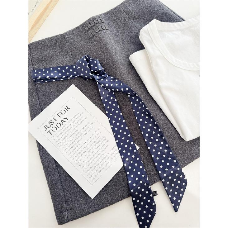 2025 Korean Style Polka Dot Scarf Necktie Headband Tied Hair, Women'S High-End Scarf, Autumn And Winter Thin Neck Protection Scarf, Long Strip