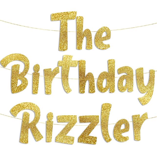The Birthday Rizzler Gold Glitter Banner - Gen Z Slag - Funny Zoomer Birthday Decorations, Favors, Supplies, Ideas and Gifts