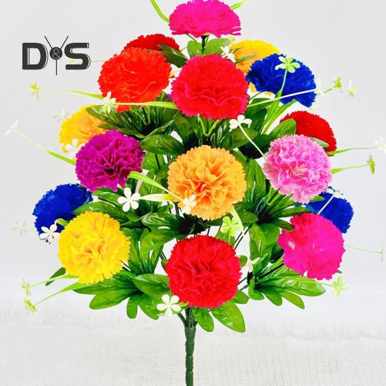 Искусственная гвоздика Реалистичная 18 головок Искусственный шелковый цветок Устойчивый к ультрафиолетовому излучению Свадебная вечеринка В помещении На открытом воздухе Сад Двор Искусственные цветы Растения Украшения