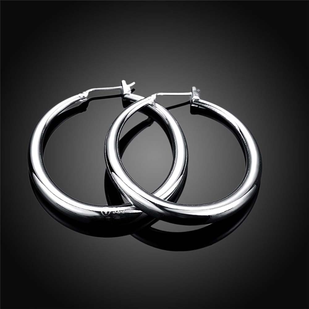Korean Diameter 34mm Big Solid Circles Hoop Earrings For Women  925 Sterling Silver Brincos De Prata Fine Jewelry For Female