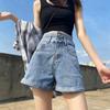 Pants Classic and Minimalist Fashion Versatile Women's Summer Loose High-waisted Thin Rolled Leg A-line Denim Shorts Individuality and Trendiness