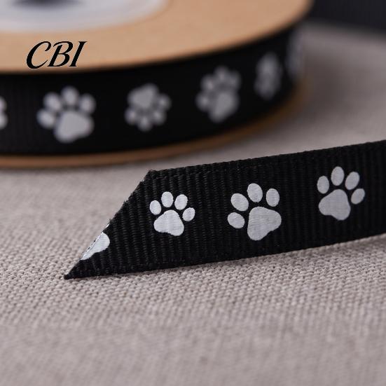 Pet Gift Wrapping Accessories 0.4" x 9.8 Yards Paw Print Ribbed Ribbon, Decorative Fabric Ribbon for Box Bundling Themed and DIY Craft Bows,