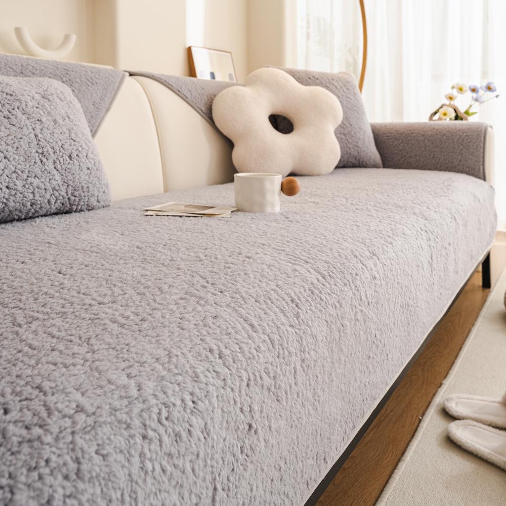 Lamb Wool Sofa Cushion Autumn And Winter New Thickened Non-Slip Seat Cushion Plush Sofa Cover Cover Cloth Solid Color
