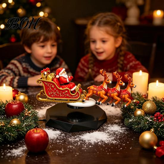 Rotating Santa Claus Display Floating Sleigh, Flying Sleigh Magnetic Levitation Christmas Display, Collectibles for Friends Tabletop Decor Home,
