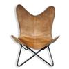 Comfortable Back Rest Living Room Butterfly Chair-Camel Color Folding Leather Armchair with Black Powder Coated Iron Stand