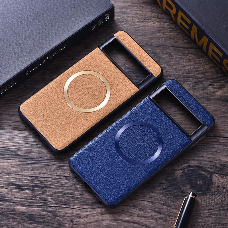 Чехол для телефона Lychee Leather Magnetic для Google Pixel 9 Pro XL для Magsafe Magsafeing Cover для Pixel 9 Pro XL 8a 7 6 Pro Holster Защитная задняя крышка