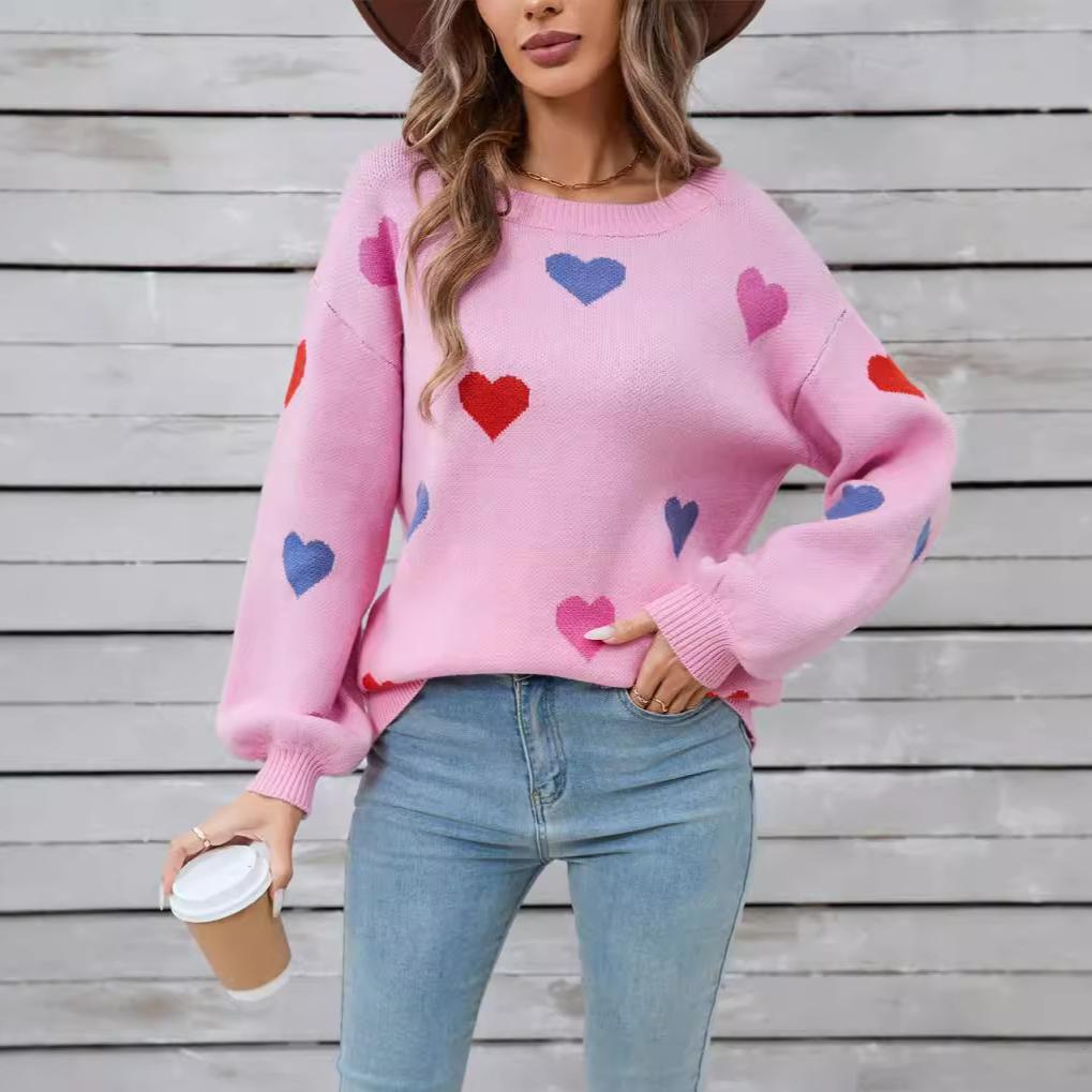 Зимний женский свитер больших размеров Love Valentine's Day Crewneck Pullover Heart Sweater