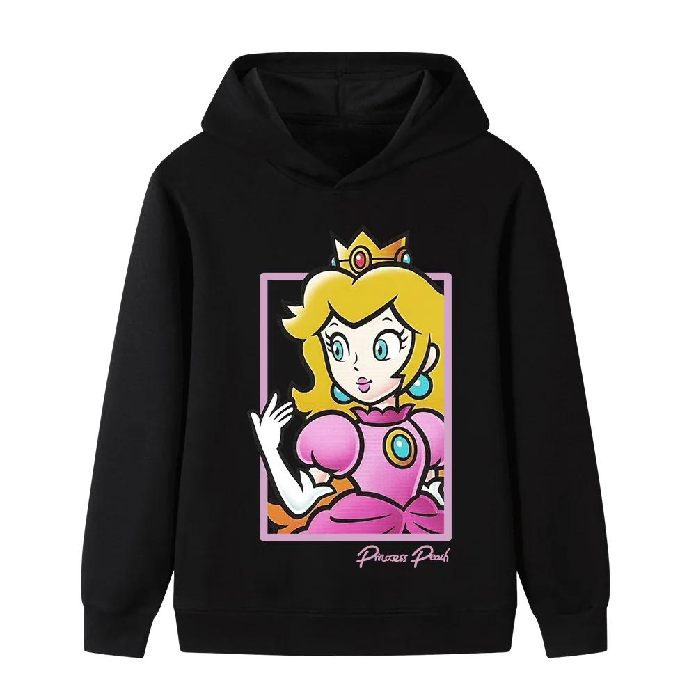 Kids Hoodie Princess Peach Cartoon Character Print Long Sleeve Sweatshirt Autumn Winter Casual Sport Pullover Tops for Daily Outdoor Activities