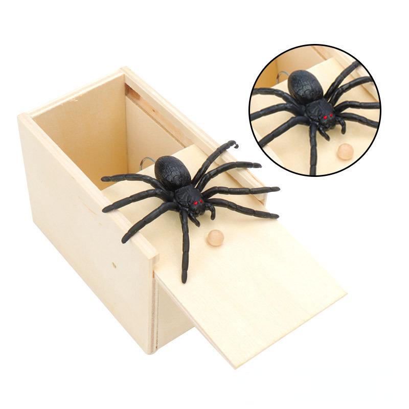 New Wooden Prank Trick Practical Joke Home Office Scare Toy Box Gag Spider Kid Parents Friend Funny Play Joke Gift Surprising Box