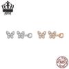 Sterling Silver S925 Butterfly Earrings - White Gold Plated Zircon, Simple and Fresh Design for Girls