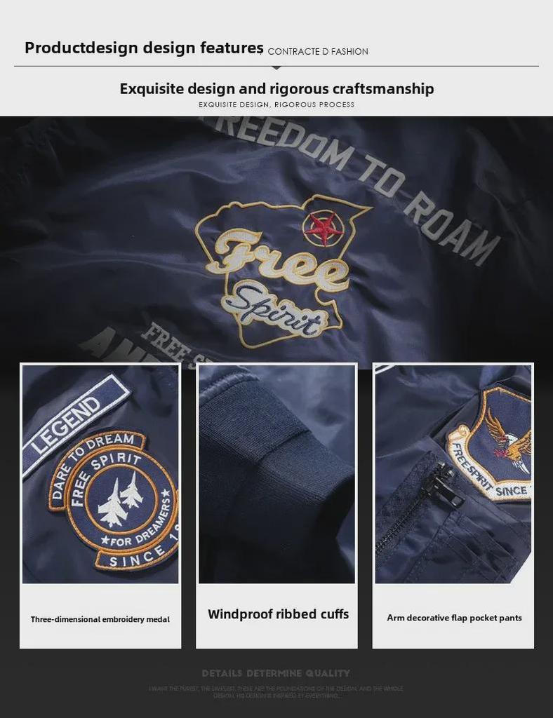 Men's Korean Embroidered MA1 Pilot Jacket - Spring & Autumn Trendy Baseball Style, Large Sizes Available