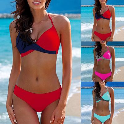 Сексуальные женские купальники бикини с высокой талией, купальные костюмы, купальный костюм с лямкой на шее, пуш-ап, комплект бикини в стиле пэчворк