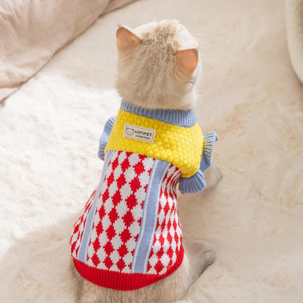 Autumn wintercatheattechknitting shirt hairless cat teddy dog bear sweater small flying sleeve diamond pet clothes