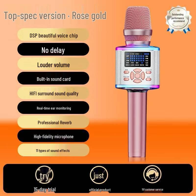 Bluetooth Wireless Microphone Speaker with Integrated Sound Card for Singing on Mobile Phones and TV.