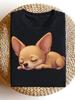 Funny Chihuahua Steal Your Heart First Then My Bed Graphic T-Shirt Unisex Black Relaxed Fit with Sleeping Dog Design Soft Medium Stretch Fabric All-Se