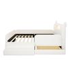 90 x 200 cm children's upholstered bed with bear headboard, night light, USB charging port, storage and step seat, faux leather cover, white